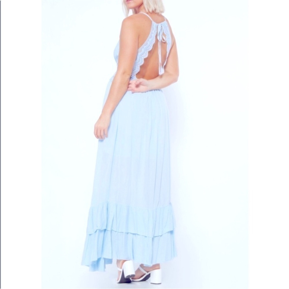 Rue 21 Light blue sleeveless maxi dress crocheted waist, lace back straps - Picture 2 of 2